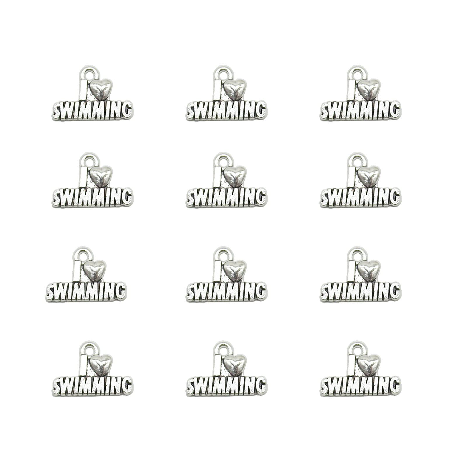 FAIWAWU40 Pcs Silver I Love Swimming Charm Pendants Swimming Charm for Craft Bracelet Necklace Jewelry Making