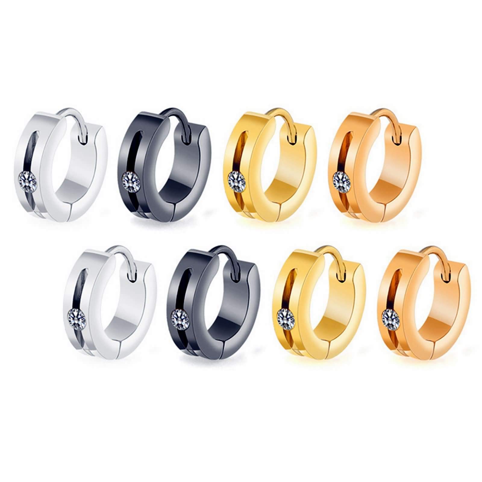 KnSam Pendientes de oro, plata, oro, pendientes para hombre, en forma de U, de acero inoxidable, unisex, plata, oro, oro rosa, negro