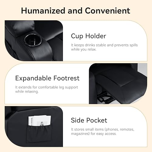 Miniatura 6 de COMHOMA Living Room Furniture Set,Faux Leather Manual Recliner Sofa Sets with Cup Holders,Reclining Couch,Loveseat and Armchair,3+2,Black