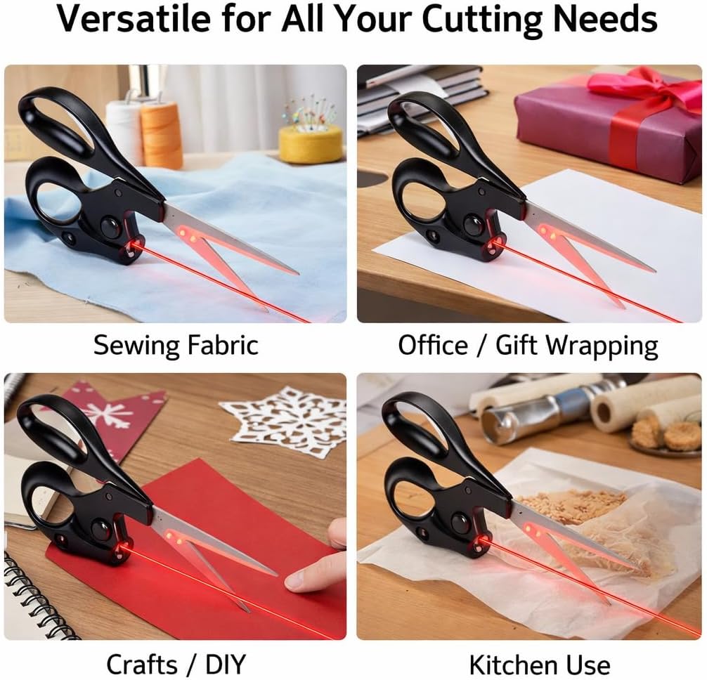 Professional Laser Guided Sewing Scissors for Fabric Paper Gift Wrapping DIY Crafts Straight Cut Ergonomic Handle (Black)