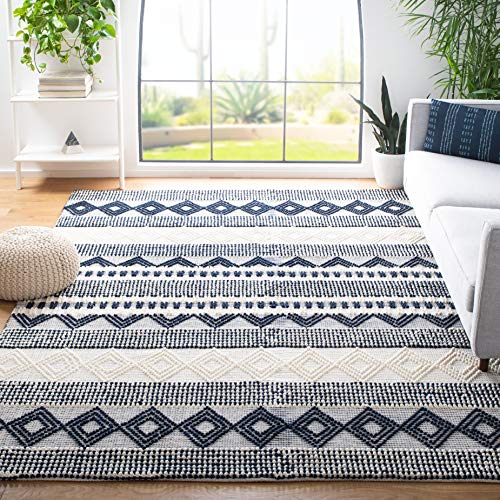 SAFAVIEH Area Rug 8x10 - Natura Collection - Large - Navy & Ivory, Handmade Wool & Cotton, Moroccan Boho Tribal Design, Ideal for Living Room, Bedroom, Dining Space (NAT102N)