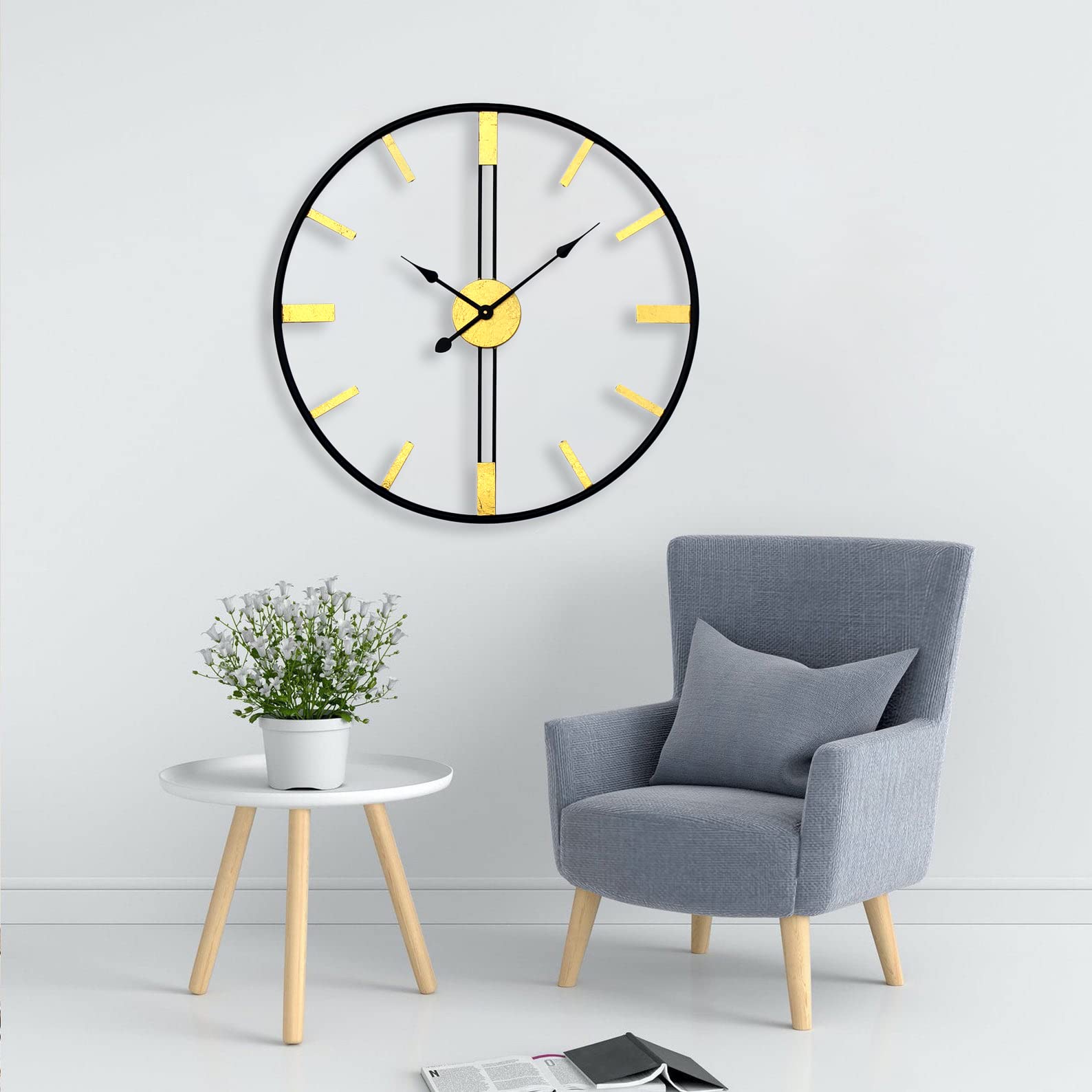 CraftterBlack And Gold 24 Inch Metal Analog Wall Clock Decorative Handing