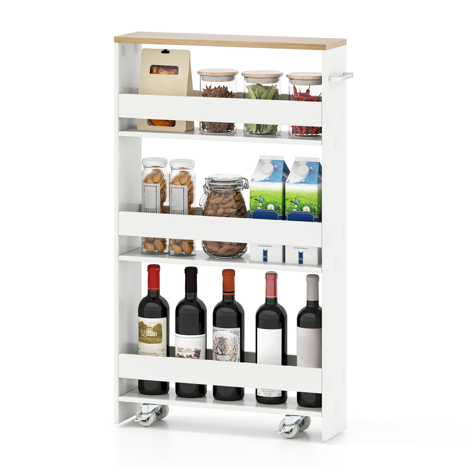 IFANNY Small Kitchen Cart, 4-Tier Slim Rolling Island with Handle, Laundry Room Storage Between Washer and Dryer, Kitchen Organizers & Storage Cart,