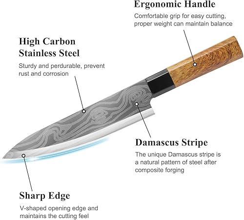 Miniatura 5 de RedCall Knife Set,9 Piece Kitchen Knife Block Set,High Carbon Stainless Steel Ultra Sharp Knife Set with Block for Kitchen,Chef Knife, Bread Knife,