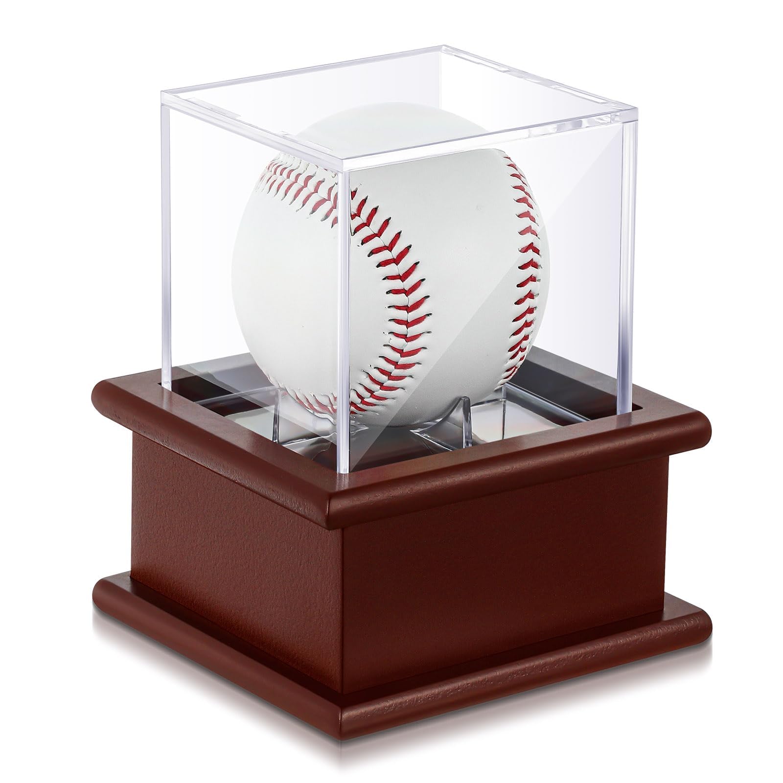 Azonee Baseball Display Case Acrylic Clear Cube Baseball Holder with Wooden Base Clear Baseball Display Cube UV Protected Baseball Stand Box for Memorabilia Baseball Autographed Baseball
