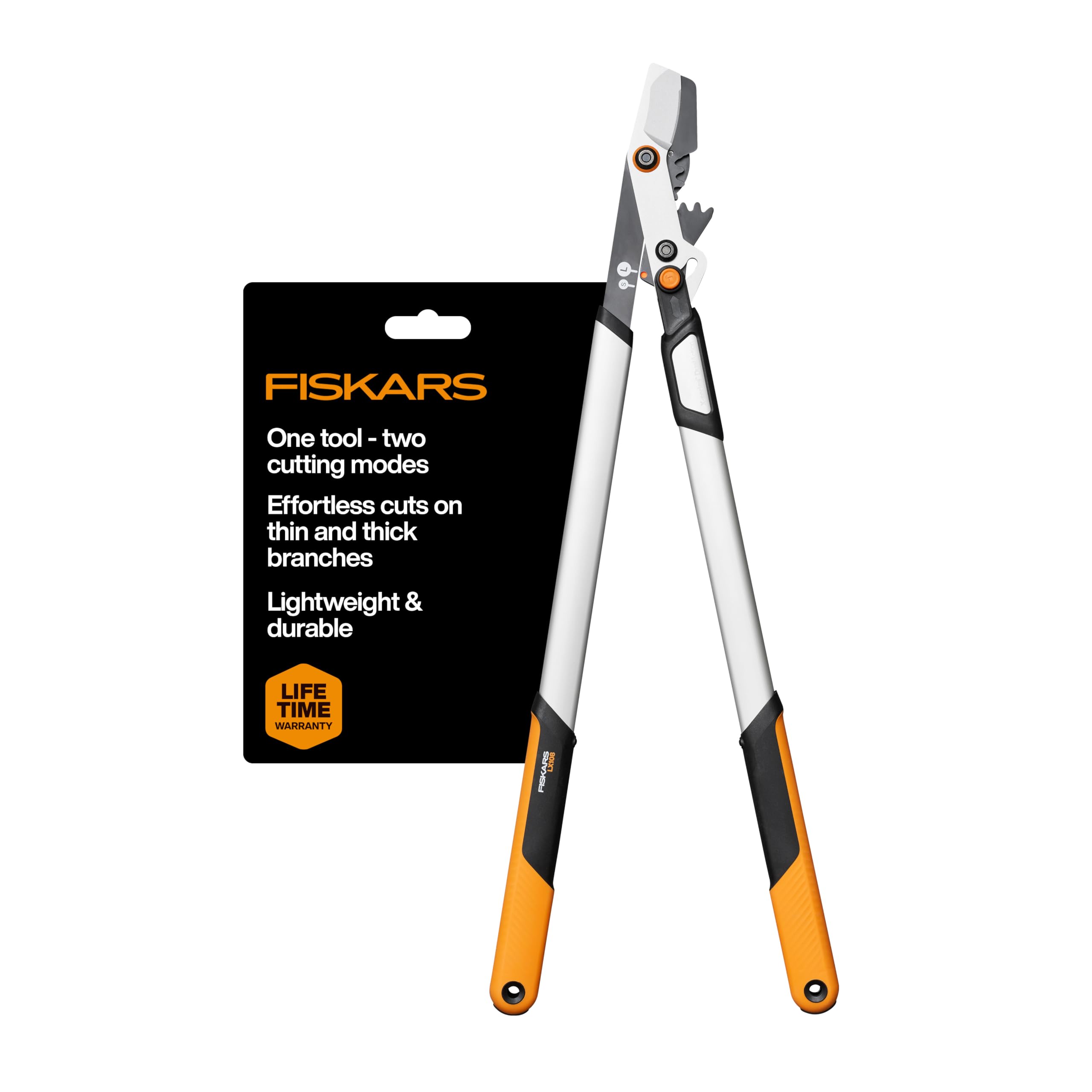 Fiskars DualAction Astschere, 2-in-1-Astschere mit Dual-Schneidmodi, S-Modus für präzise Scheren für Stiele, L-Modus für Kraft durch Äste, reibungsarme Stahlklinge, 5,1 cm Schnittkapazität
