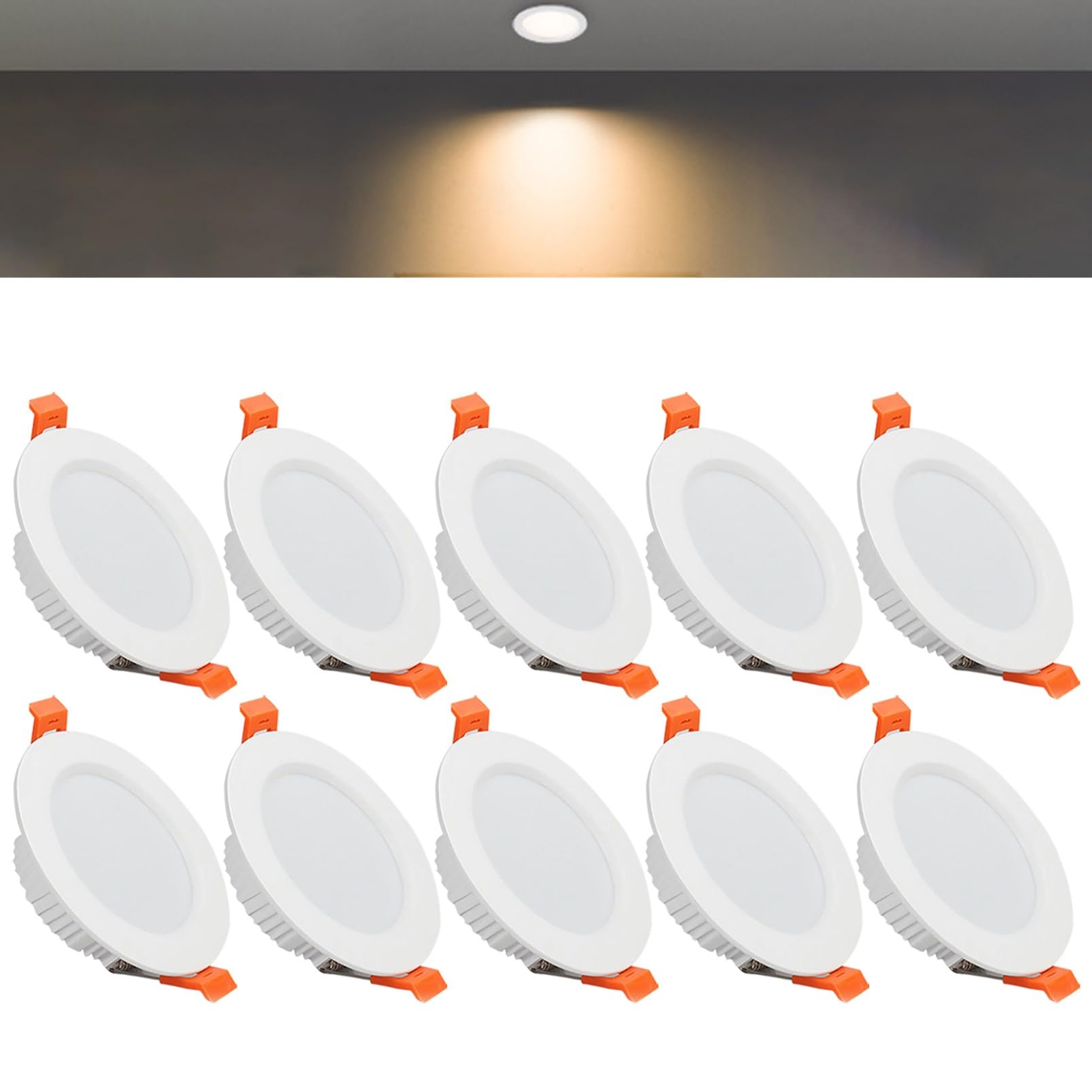 TTiiLoe 12W Round LED Recessed Ceiling Spotlights, 3000K Warm White Ultra Slim Panel Ceiling Light, Cut Φ110-130mm, AC110-240V Downlights for Hallway Stairwell Showroom, 10 Pack