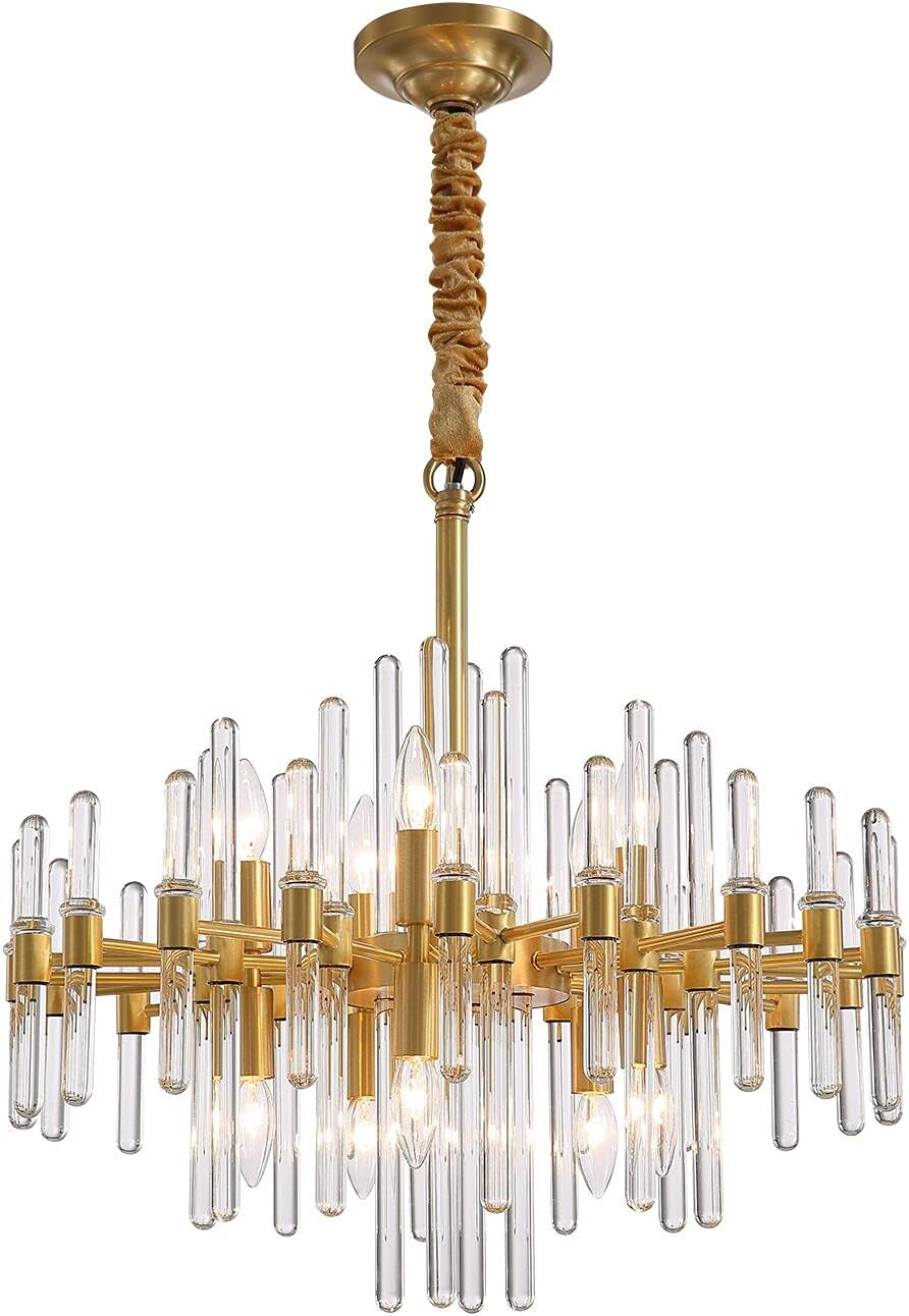 Limited Discount APBEAMLighting Brass Crystal Chandelier Gold Pendant Light Luxury Hanging Pendant Light Fixture Adjustable for Living Room Dining Room Kitchen Island (242423inch)
