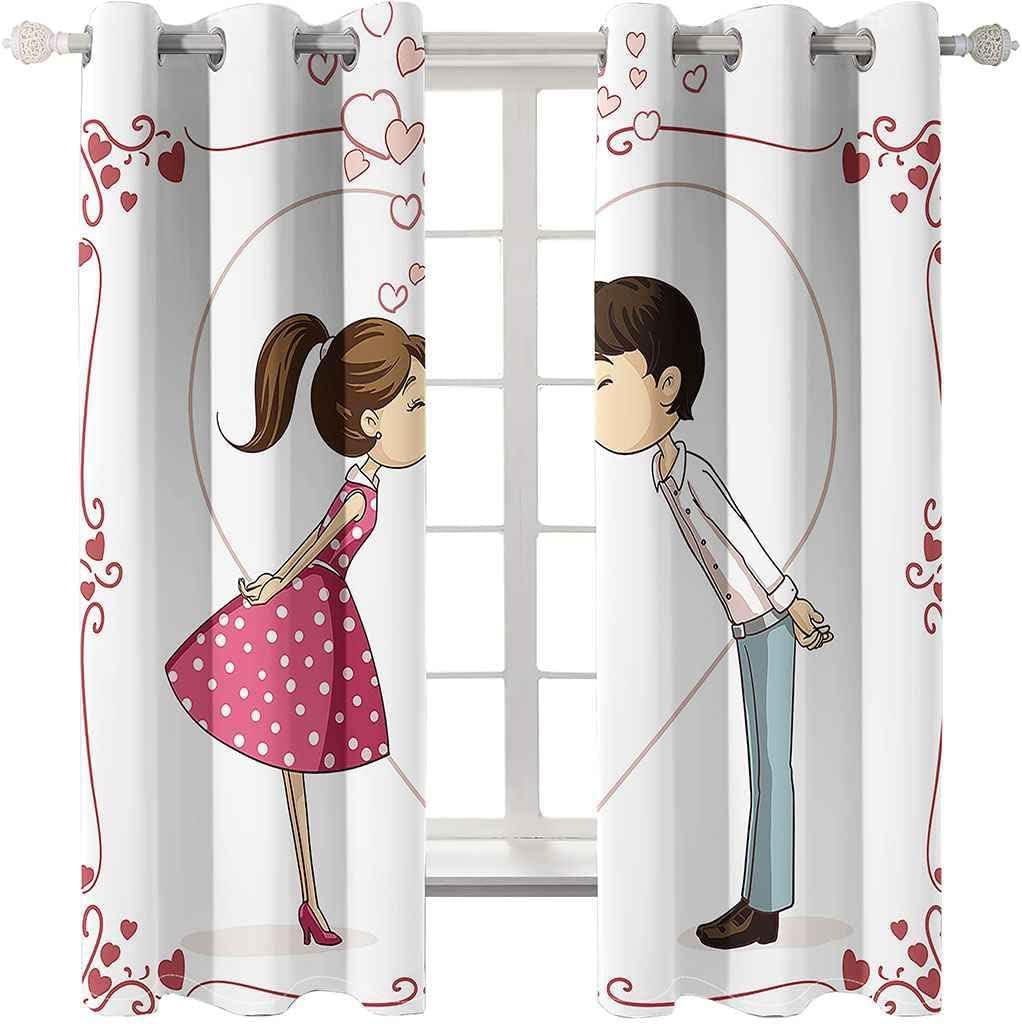 Vorhang Kinderzimmer Junge Mädchen Verdunkelungsvorhänge 3D Cartoon-Paar Fenster Gardinen Wohnzimmer Mit Ösen 220 X 215 cm Blickdichter Schallschutz Vorhang 2Er Set-3Q4P-K2S