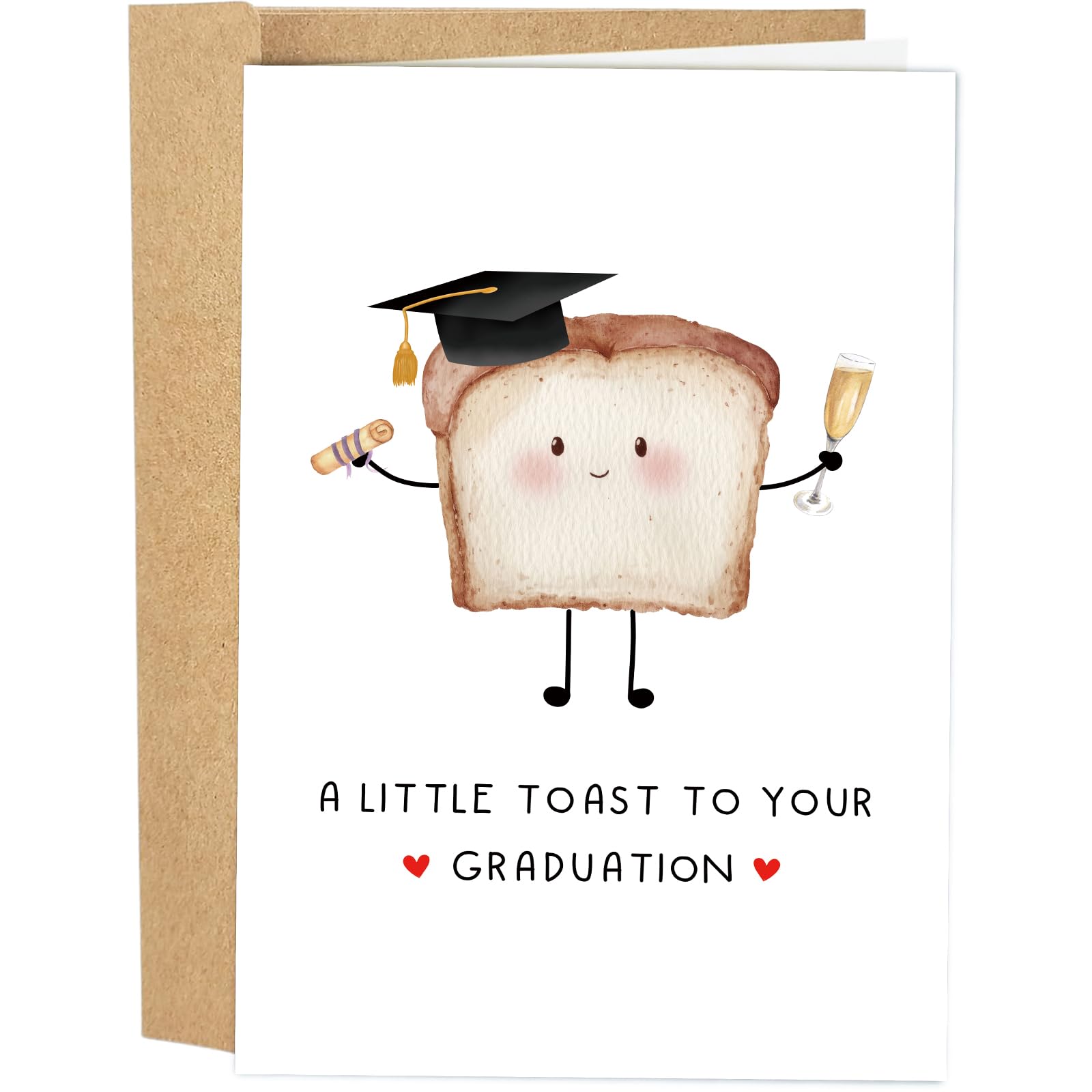 Naixiwen Cute Toast Graduation Card for Him Her, Food Pun Congratulations Card, Congrats Gift for High School College Graduates, A Little Toast to
