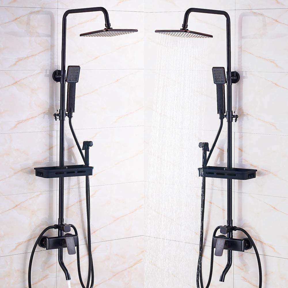 Set Rubinetto Doccia da Bagno in Bronzo Nero da 8 Pollici, soffione ABS + doccetta + portaoggetti per Doccia + Rubinetto Bidet Caldo Freddo-B