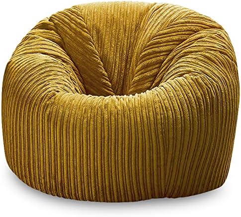 Jumbo Cord Beanbag Chair, Bean Bags in Plush Jumbo Cord, Great as Beanbag Lounger, Jumbo Cord Beanbags Recliner (MUSTARD)