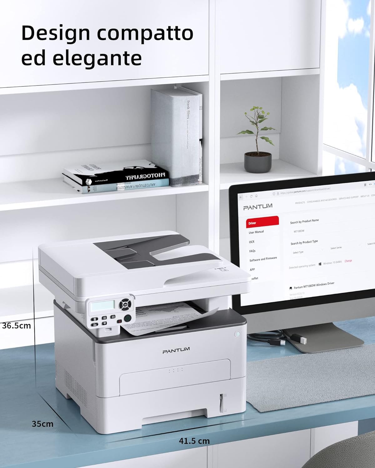 PANTUM Stampante multifunzione M7100DW Laser Monocolore 3 in 1 (Stampante, Scaner e copiatrice) 256MB, A4-ADF- 1200X1200-33 ppm - Capacità: 250 H. - Duplex (PCL)-USB 2.0, Scheda Rete, Wi-Fi
