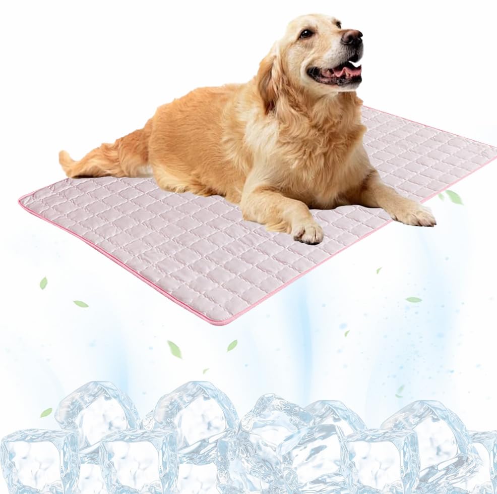 Pet Cooling Mat Pad, 2025 Upgraded Pet Ice Silk Mats, Pet Cooling Mat Ice Silk Cool Mat for Dogs & Cats, with Non-Slip & Foldable Summer Reusable Pet Cool Bed (Pink, S-60x45cm)