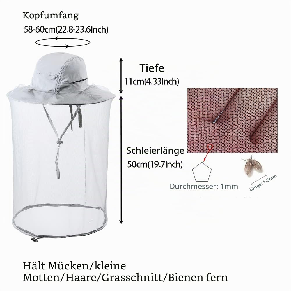 ZffXH Sonnenhut Mit Moskitonetz, Mesh Moskitonetz Hüte Mit Netz, Safari Hut Mit Moskitonetz, Mückenhut Mit Netz, Safari Hut Mit Moskitonetz, Imkerhut Mit Schleier Damen Männer, Moskito Hut