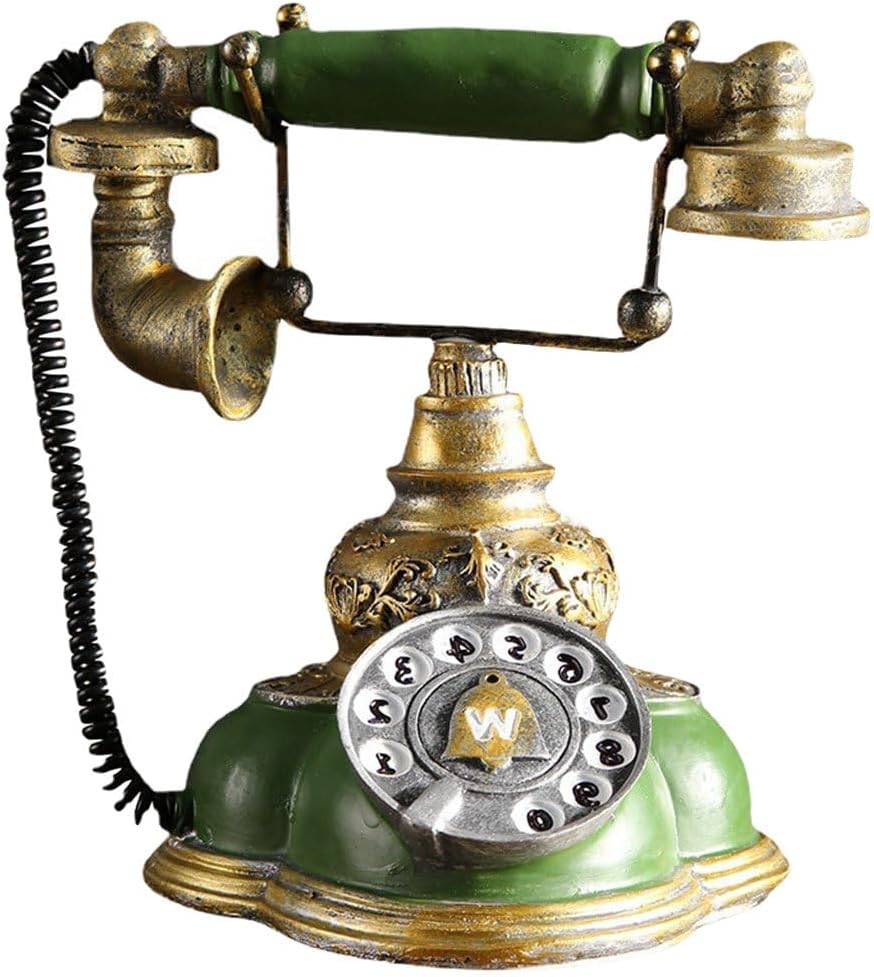 Amosfun Retro Rotary Dial Desk Telephone Resin Vintage Rotary Dial Landline Phones Home Office Decoration Supply