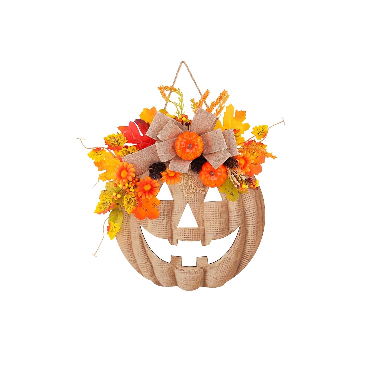 Burlap Pumpkin Wreath,Farmhouse Fall Wreath,Halloween Autumn Wreath for Porch Home Decor,Front Door Hanger Wreath Decor Indoor Outdoor Yard Wall Decorations