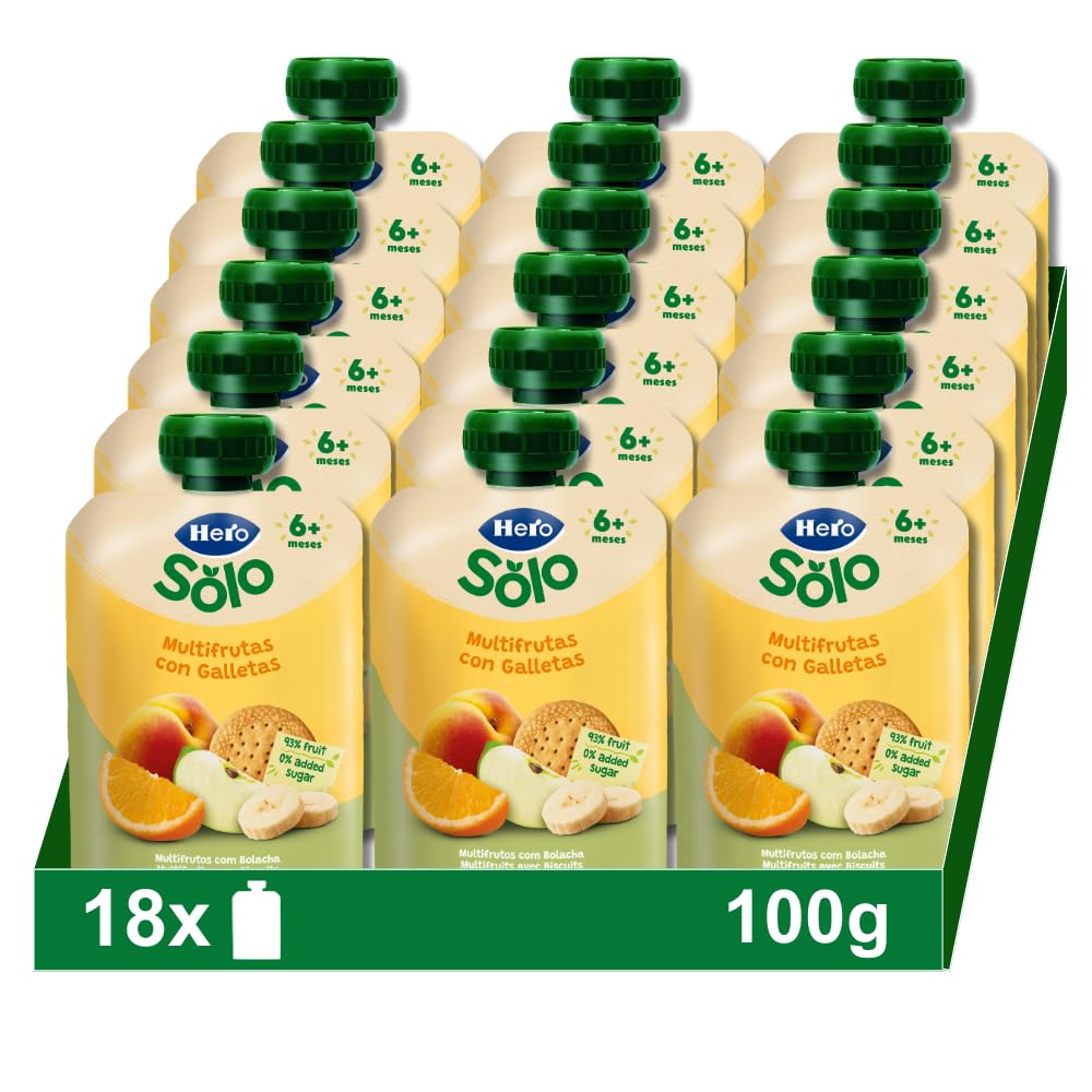 Hero Solo Bolsitas Multifrutas con Galletas Bebé Desde 6 Meses, 18 x 100 g en oferta en Amazon