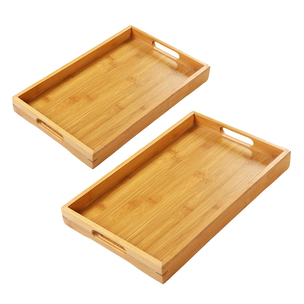 Set of 2 Wooden Serving Tray Rectangular Bamboo Tray with Handles Breakfast in Bed Food Serving Tray Serve Fruit Display Platters for Serving Coffee Tea （40 * 29 * 4.3cm & 35 * 25 * 4.3cm）