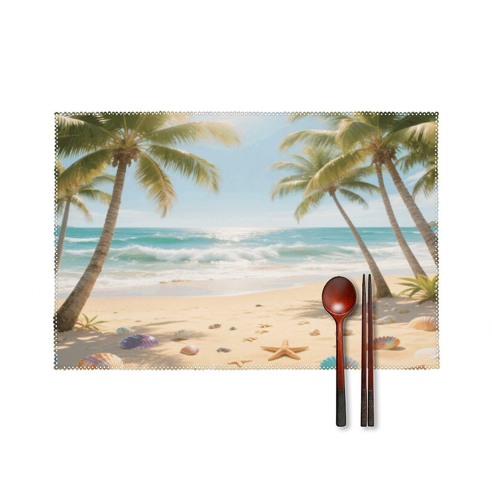 Coconut Tree in Blue Sky Placemats Set of 4 Heat Resistant Non-Slip Place Mats for Dining Table Washable Placemat Wipeable Dining Table Mat Canvas Place Mats Dining Table Decor
