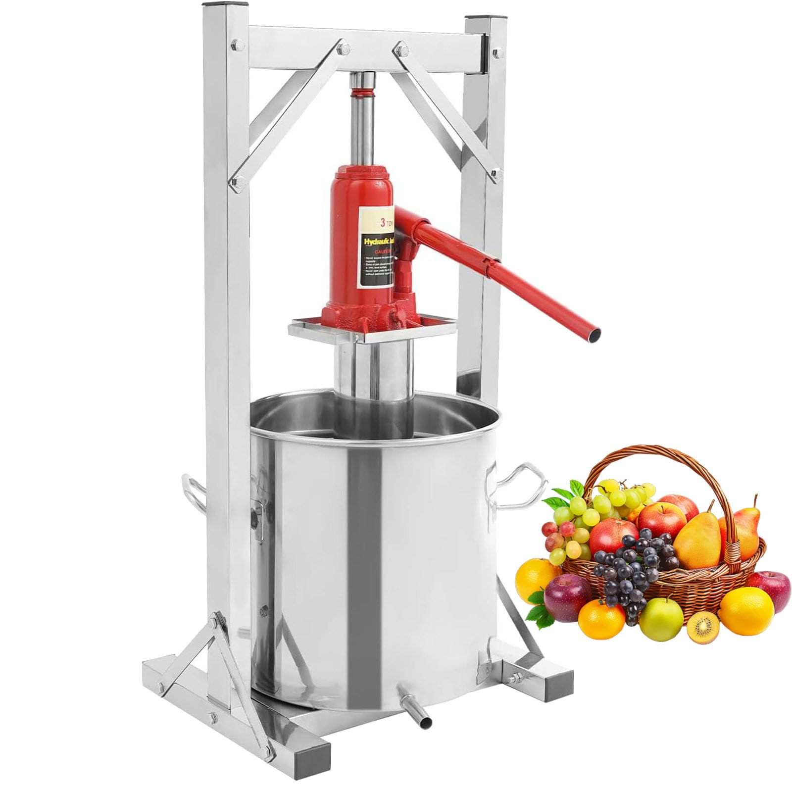 Prensa hidráulica de vino de frutas, máquina manual de jugo con gato y bandeja sanitaria, prensador de hierbas de queso de acero inoxidable para sidra y vino de uva, 12 litros