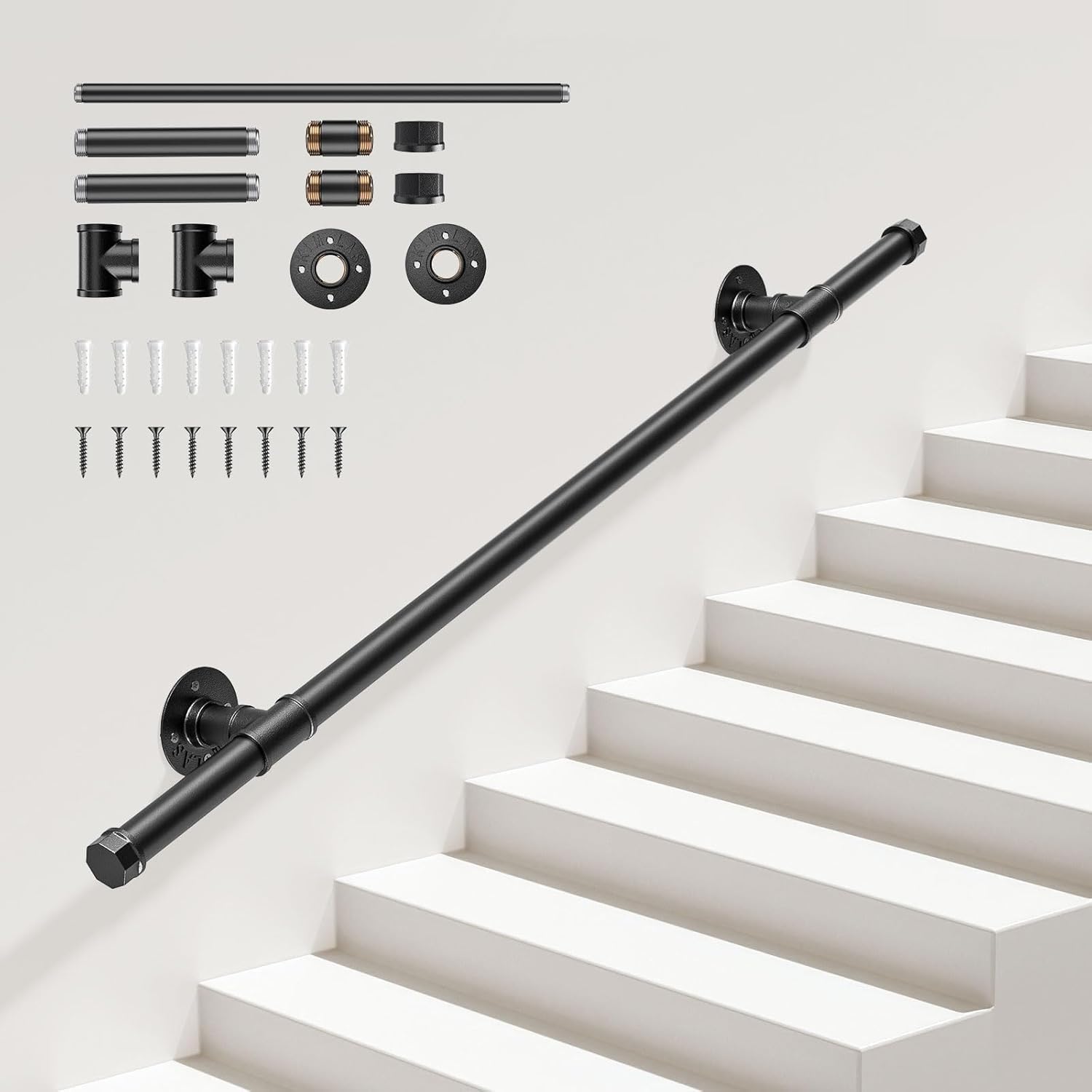 Pasamanos para Escalera, Sunowl 1M Barandilla para Escalera Interiores y Exteriores, Barandillas Metal Antideslizantes Seguridad, Barandillas de Galvanizada para Escaleras, Cocina, Baño, Jardín