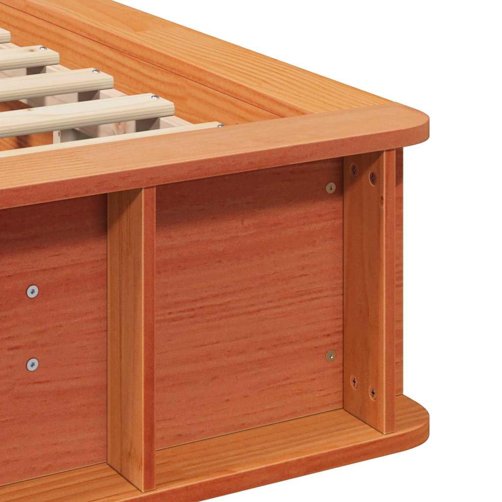 Marco de cama marrón cera, 100 x 200 cm, madera de pino maciza, estructura individual con somier, robusta cama de plataforma para adultos y jóvenes, muebles de dormitorio duraderos