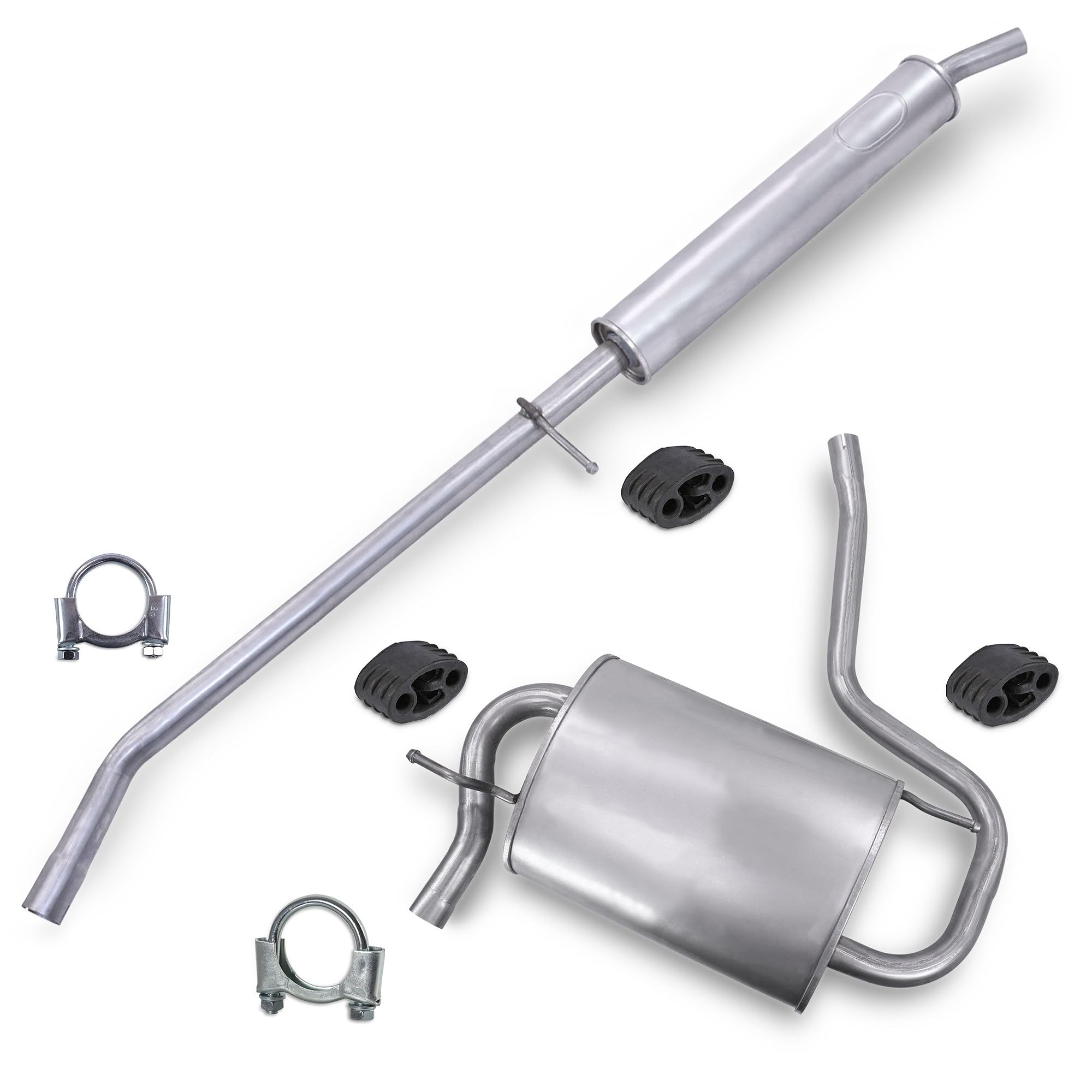 BESTPRICE Set di silenziatori di scarico 1x Silenziatore centrale, 1x Silenziatore posteriore, con materiale di montaggio Compatibile con DACIA DUSTER (HS_)
