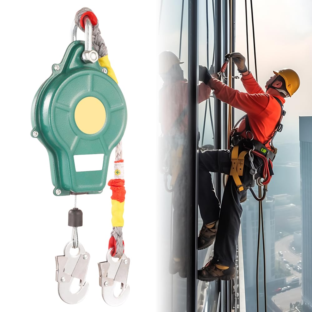 Antichute a Rappel Automatique 10M, 150 kg Harnais de Securite Anti Chute Certifié pour Couvreur Dispositif SéCurité Hauteur Dispositif de sécurité de hauteur avec Fonction Verrouillage