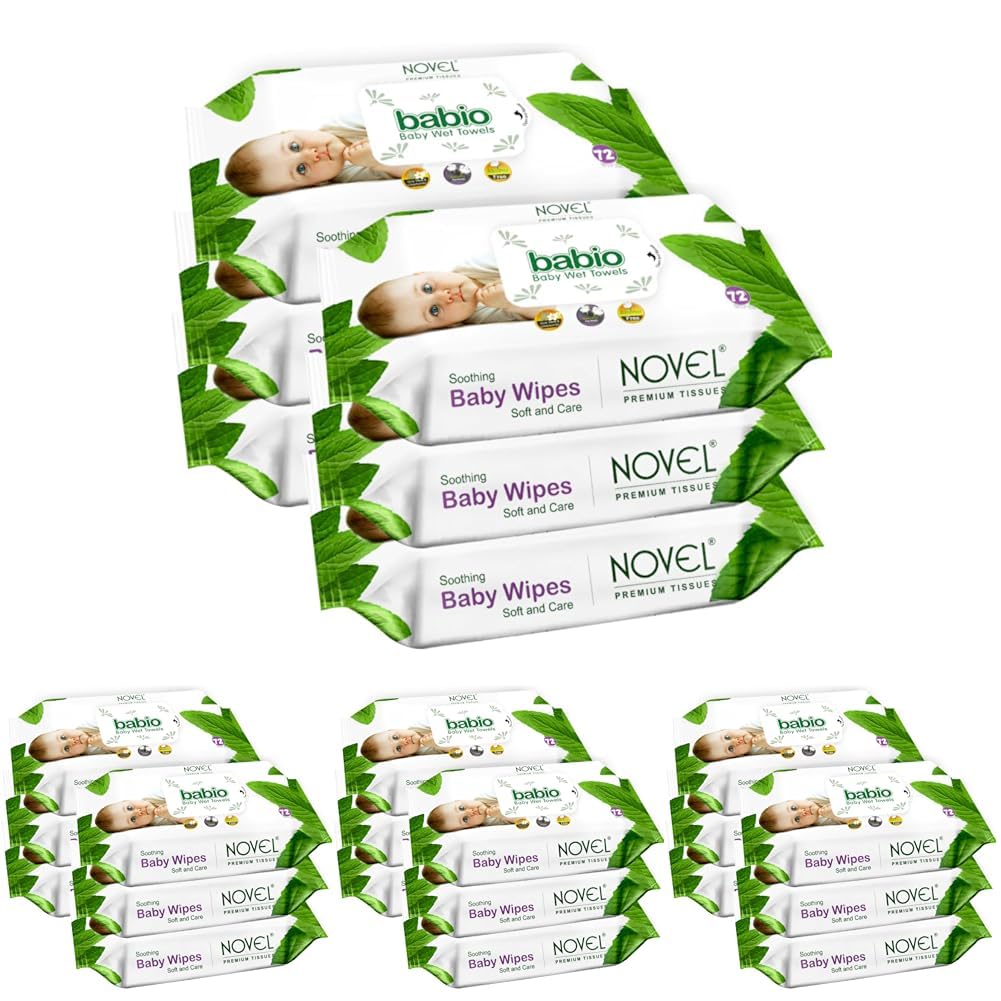 Novel Babio Baby Wet Wipes 72 Wipes x Pack of 24 (432 Wipes) | Aloe Vera, Chamomile, Jojaba Oil, Vitamin E Enriched | pH Balanced, Alcohol, Hypoallergenic & Paraben-Free | Extra Thick & Moist wet | Anti Rash Soft Gentle Baby Wipes without Lid-image-43