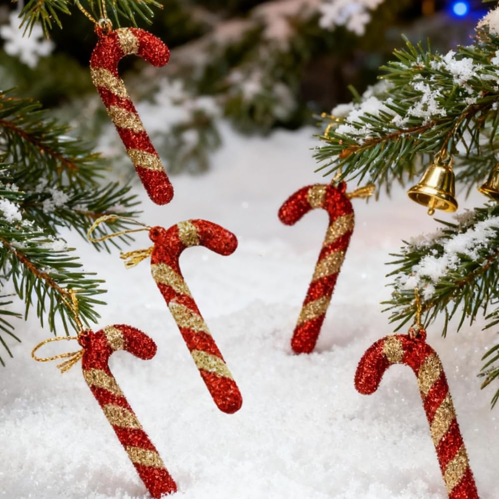 10-piece Christmas Tree Decorations Set, Candy Cane Cimple Design, Suitable for Christmas Tree Decoration, Family Party and Other Indoor and Outdoor Decorations (Small Red)