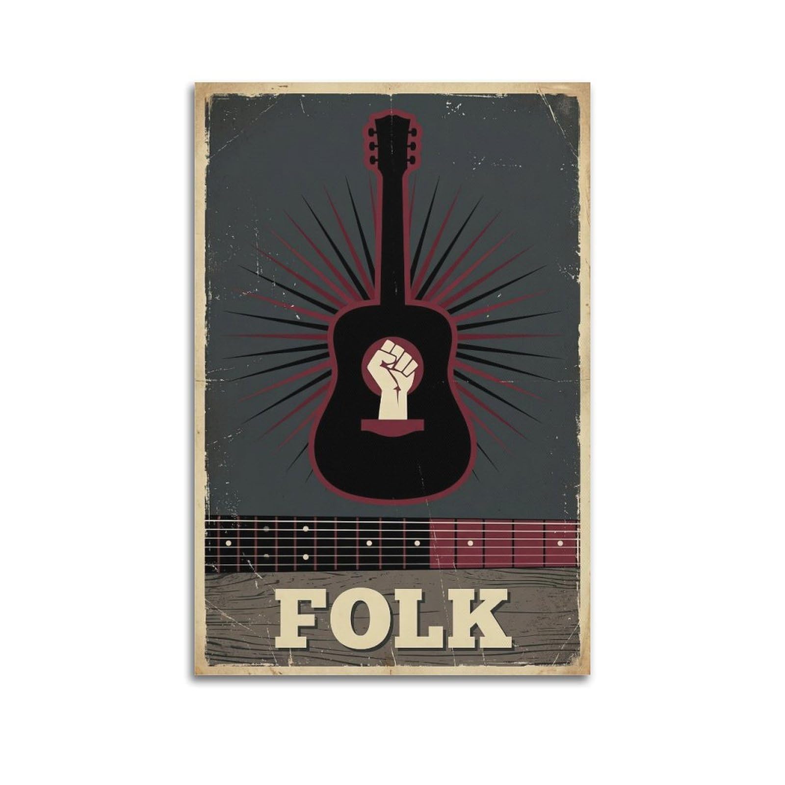 Okngb Unframe-Style Vintage Retro Protest Song Folk Music Acoustic Guitar Poster Decorative Painting Canvas Art Picture 20X30inch(50X75cm)