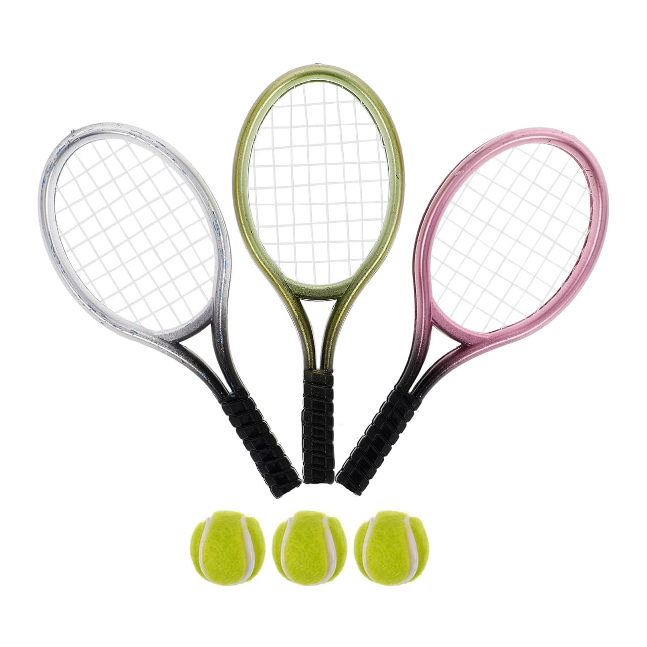 YARNOW 3 Sets Miniature Tennis Rackets and Balls, Decorative Dollhouse Props, Mini Tennis Accessories for Dioramas, 8.89cm x 3.55cm Toy Racket Set, Small Sports Ornaments