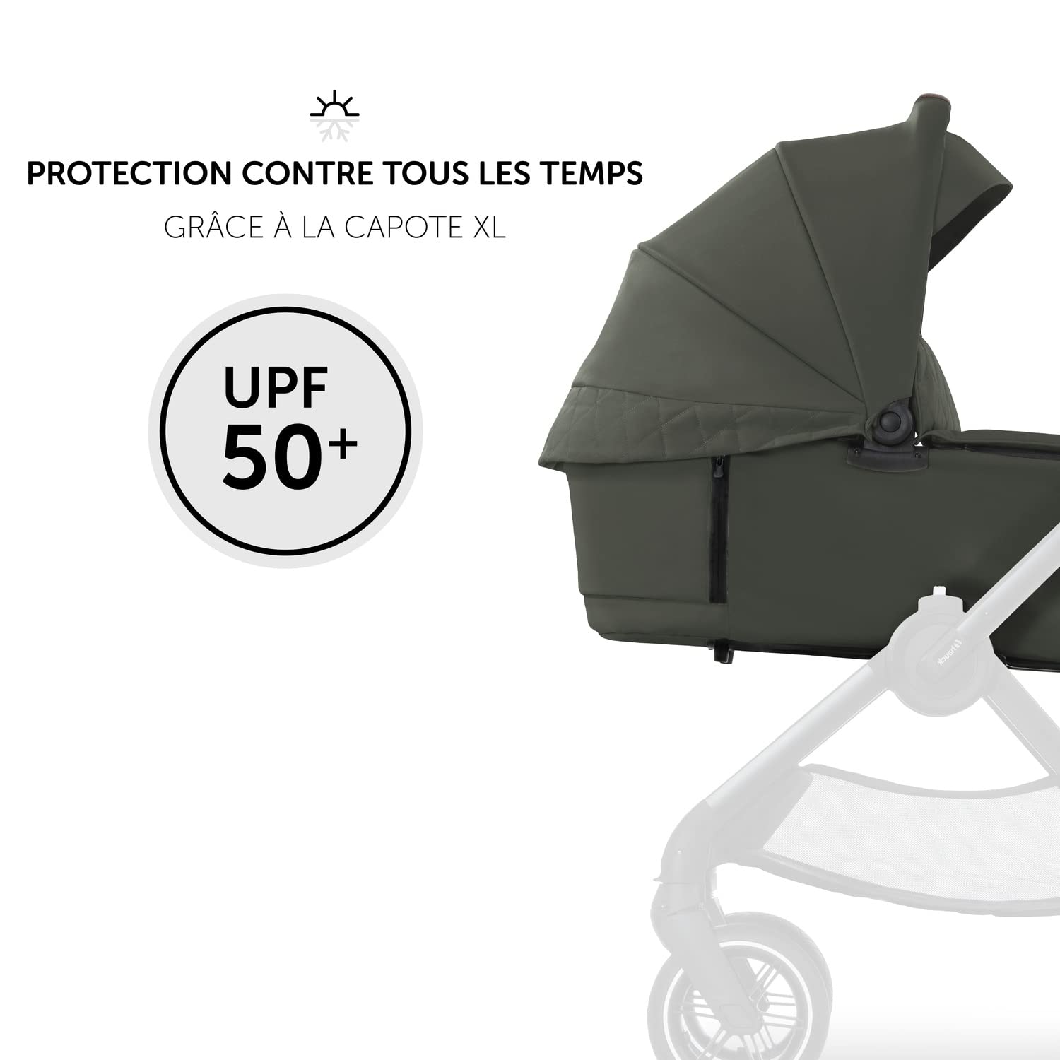 hauck Nacelle Walk N Care Carrycot, dès la Naissance, Facile à Fixer sur Poussette et à Enlever avec Boutons à Memoire, Fenêtre Panoramique XXL, UPF 50+, Pliable, Vert Olive Foncé