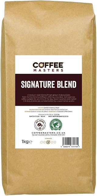 Coffee Masters Signature Blend Coffee Beans 1kg - 100% Arabica Coffee Beans - Medium Roast Whole Coffee Beans Ideal for Espresso Machines - Rainforest Alliance Accredited