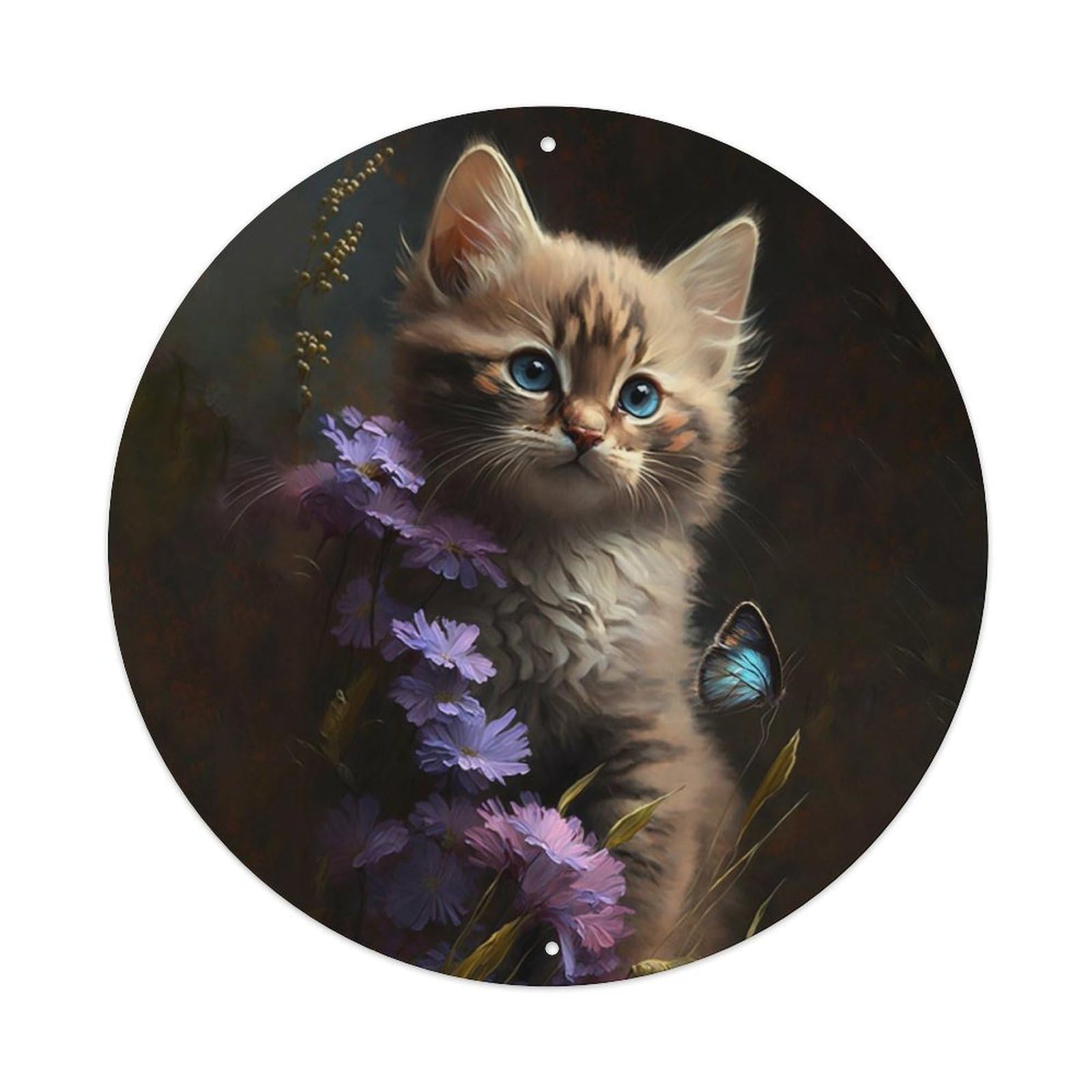 Animal Kitten Wildflower Butterfly Vintage Metal Tin Sign Plaque Wall Decor for Cafe, Club Bar, Office, Garden Metal Poster 8x8Inch