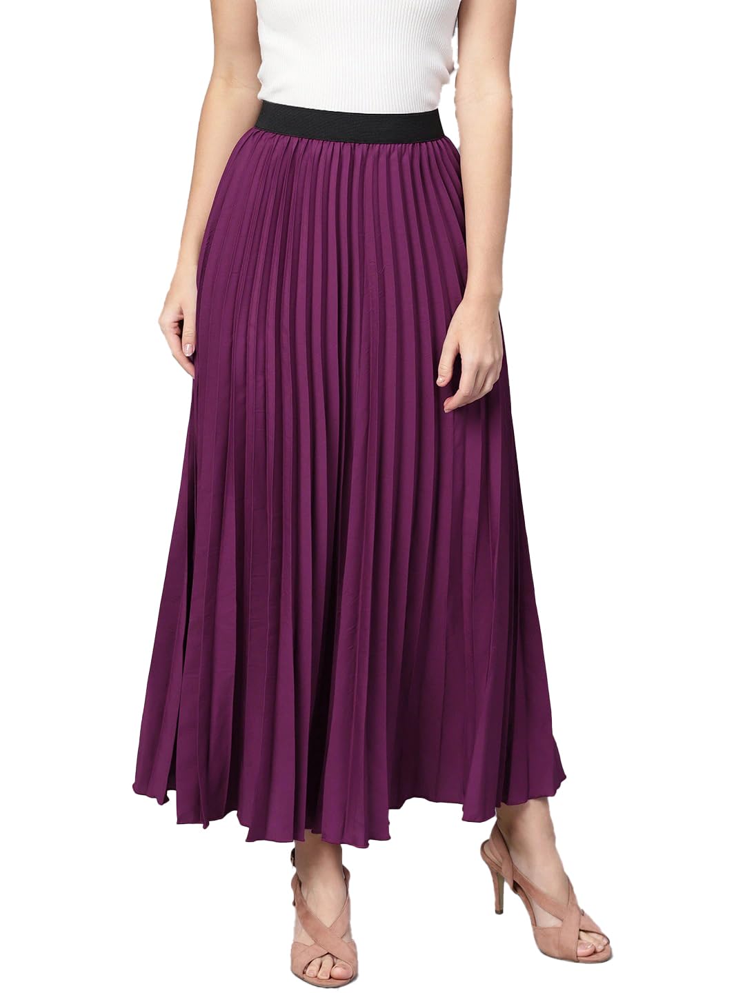 kzully | Graceful Flow Women's Accordian Pleat Maxi Flared Skirt-picture-42