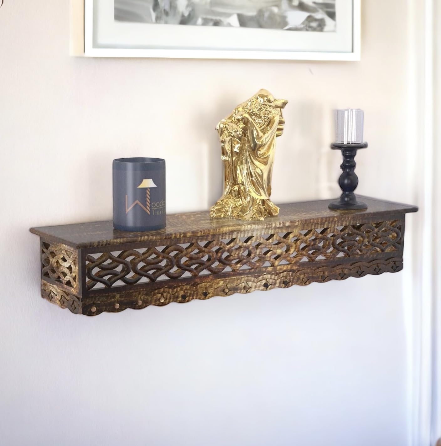 Onlineshoppee Wooden Fancy Hand Carved Wall Shelf with Jali Work - Decorative Wall Art Shelves (B01FS483VU) Amazon Price History, Amazon Price Tracker