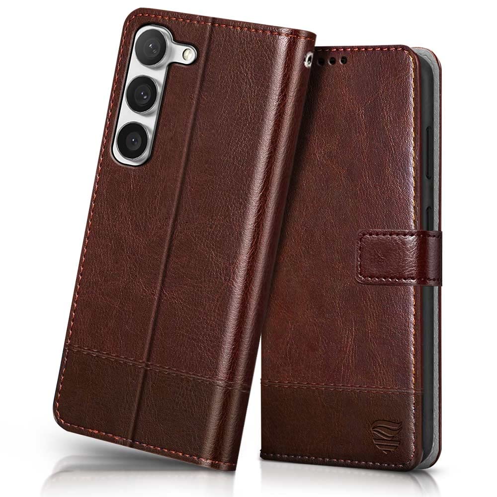 FLIPPED Vegan Leather Flip Case Back Cover for Samsung Galaxy S23 5G (Flexible, Shock Proof | Hand Stitched Leather Finish | Card Pockets Wallet & Stand | Tan with Brown) (B0BTJ2TMSY) Amazon Price History, Amazon Price Tracker
