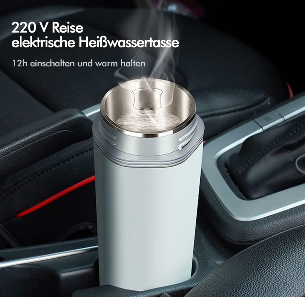 Dreamhigh® Reiswaterkoker, 450 ml, mini-waterkoker, 96 W, kleine waterkoker, van roestvrij staal, autowaterkoker, onderweg, verwarming, automatisch uitschakelen voor thee, koffie, babymelk (zwart