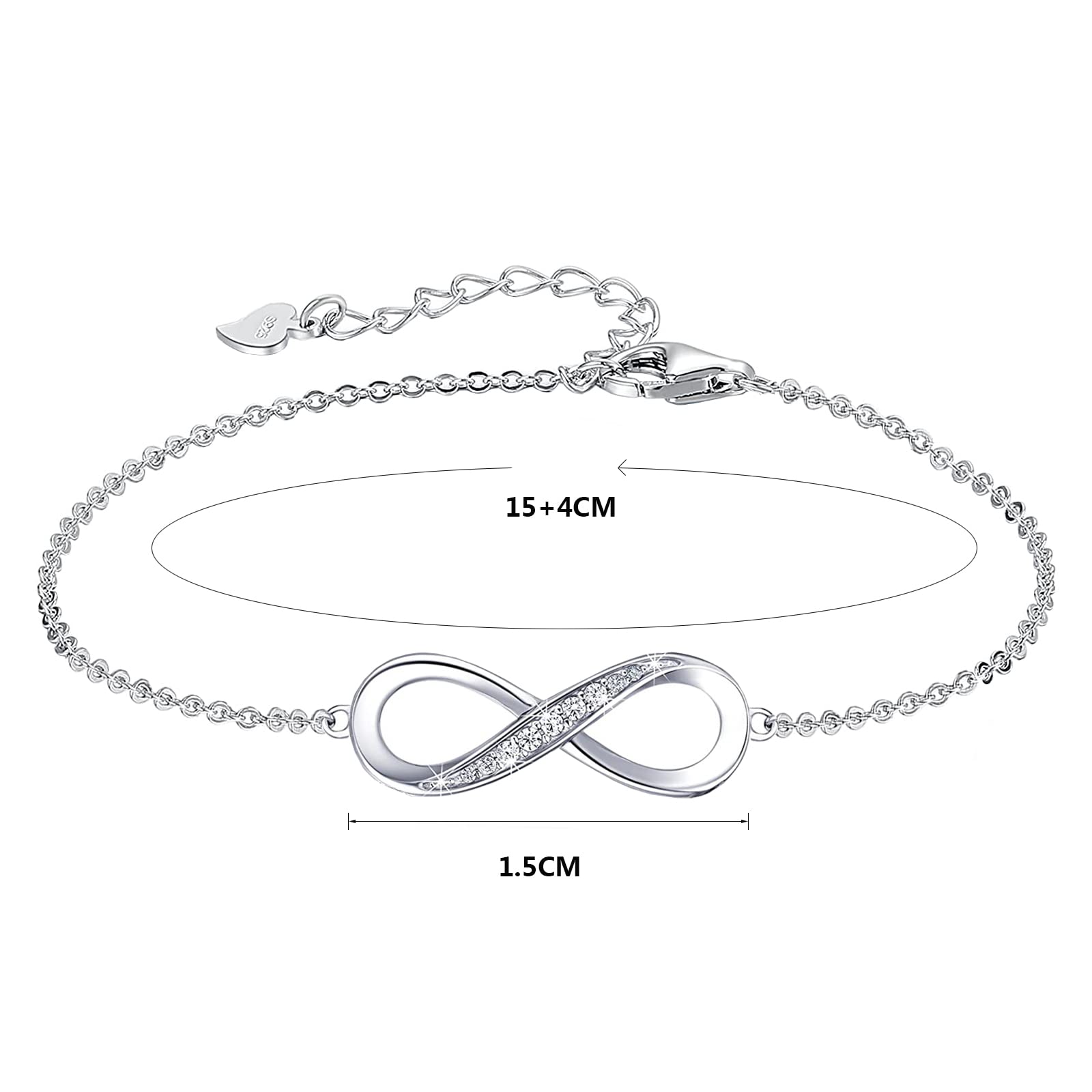Unendlichkeit Armband Damen Aus 925 Sterling Silber – Mit Keltischem Symbol, Zirkonen, Verstellbar, Geschenk Für Valentinstag, Muttertag & Mehr