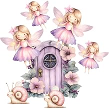 Lilac Fairy Garden Door Vinyl Decals, Cute Pink Wall Stickers, Childs Room