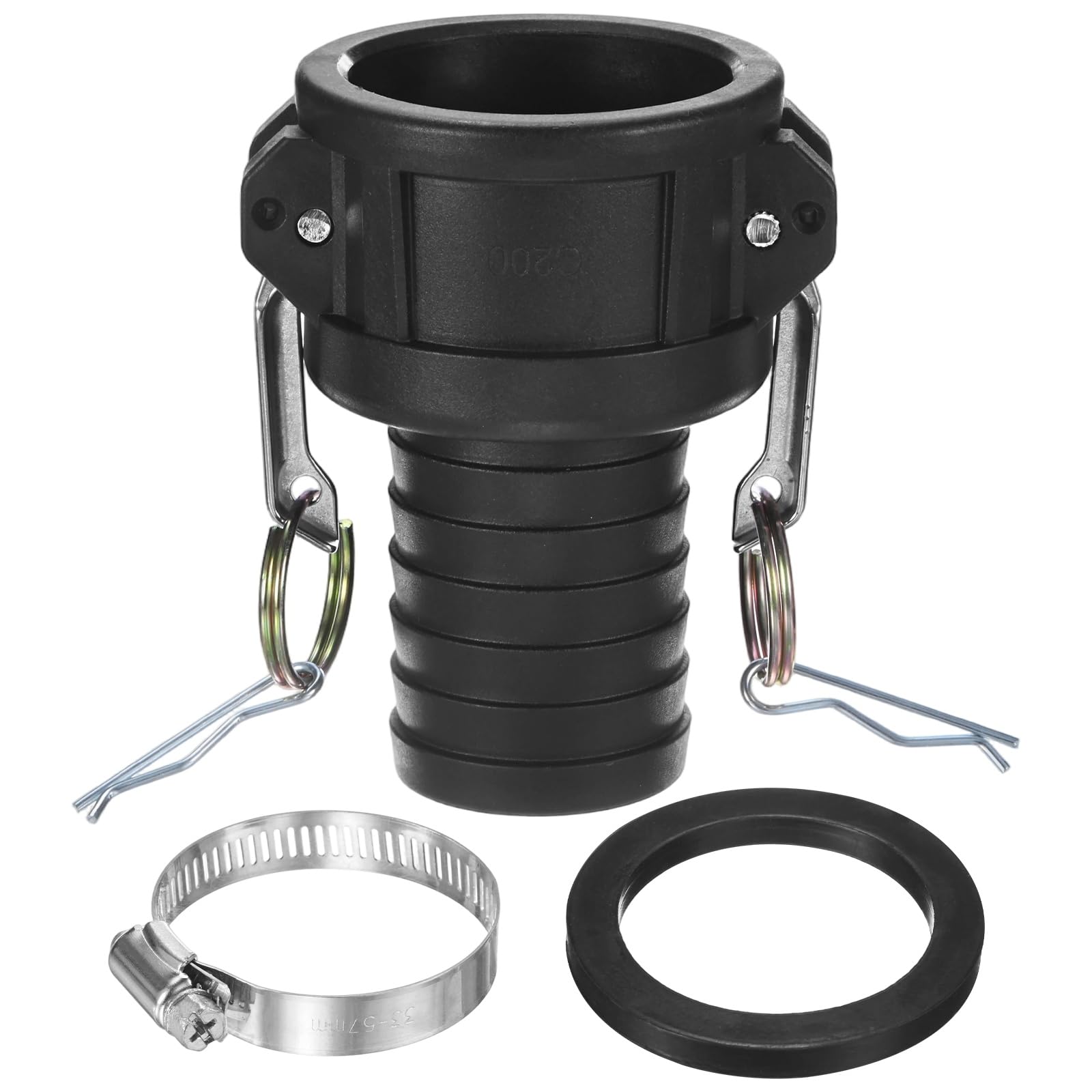 M METERXITY 275 330 Gallon IBC Tote Fittings, Polypropylene 2 Inch Camlock Fittings to 1.97 Inch Garden Hose Connector with Gasket and Pipe Clamp, Tank Drain Adapter for Garden Hose [Black]