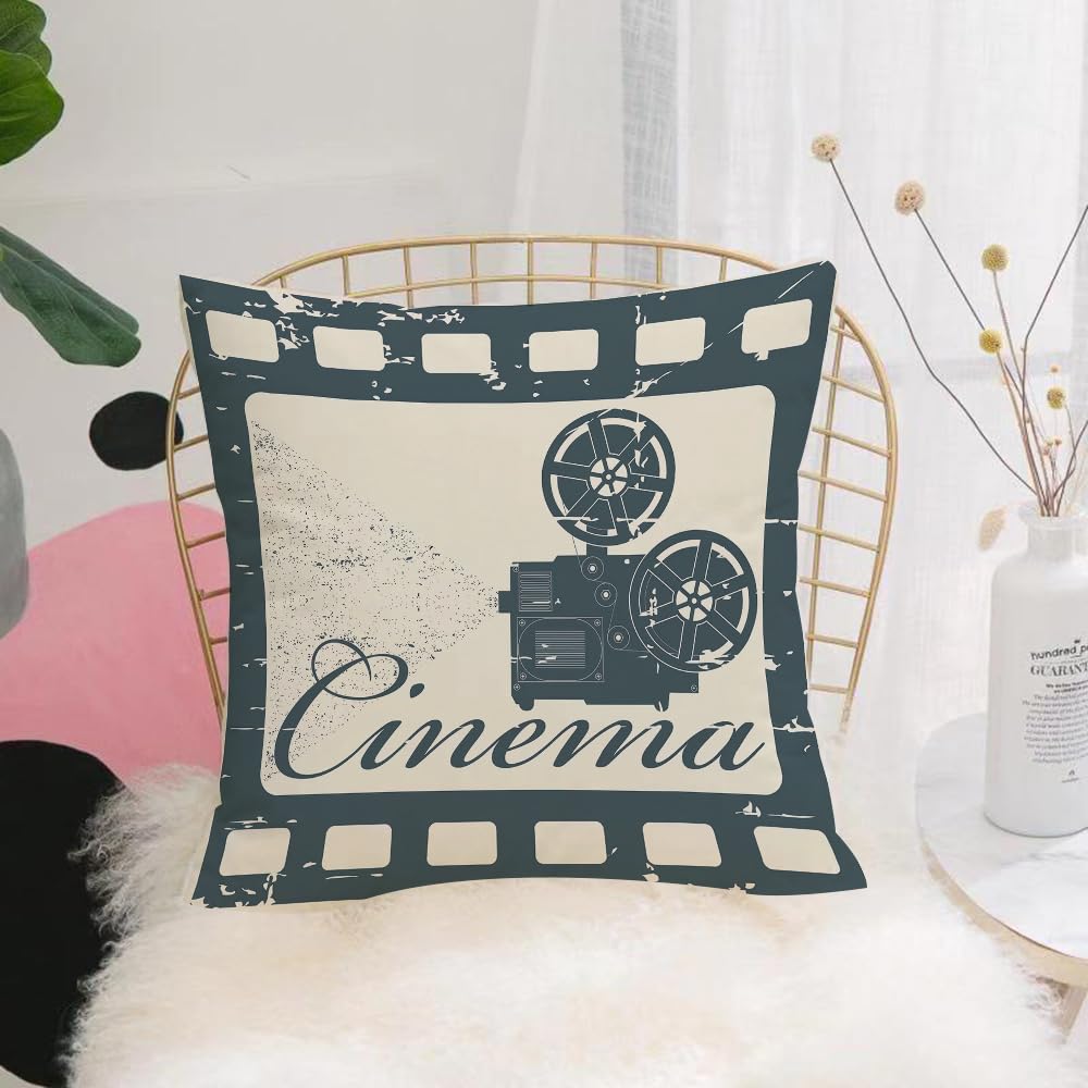 HYMSXW Cushion Cover,Throw Pillow Case Home Decorative for Living Room Bedroom Sofa Chair 20X20 Inch,Movie theme, p design, projection with lettering and movie in ribbon e,Pillowcase 50X50cm
