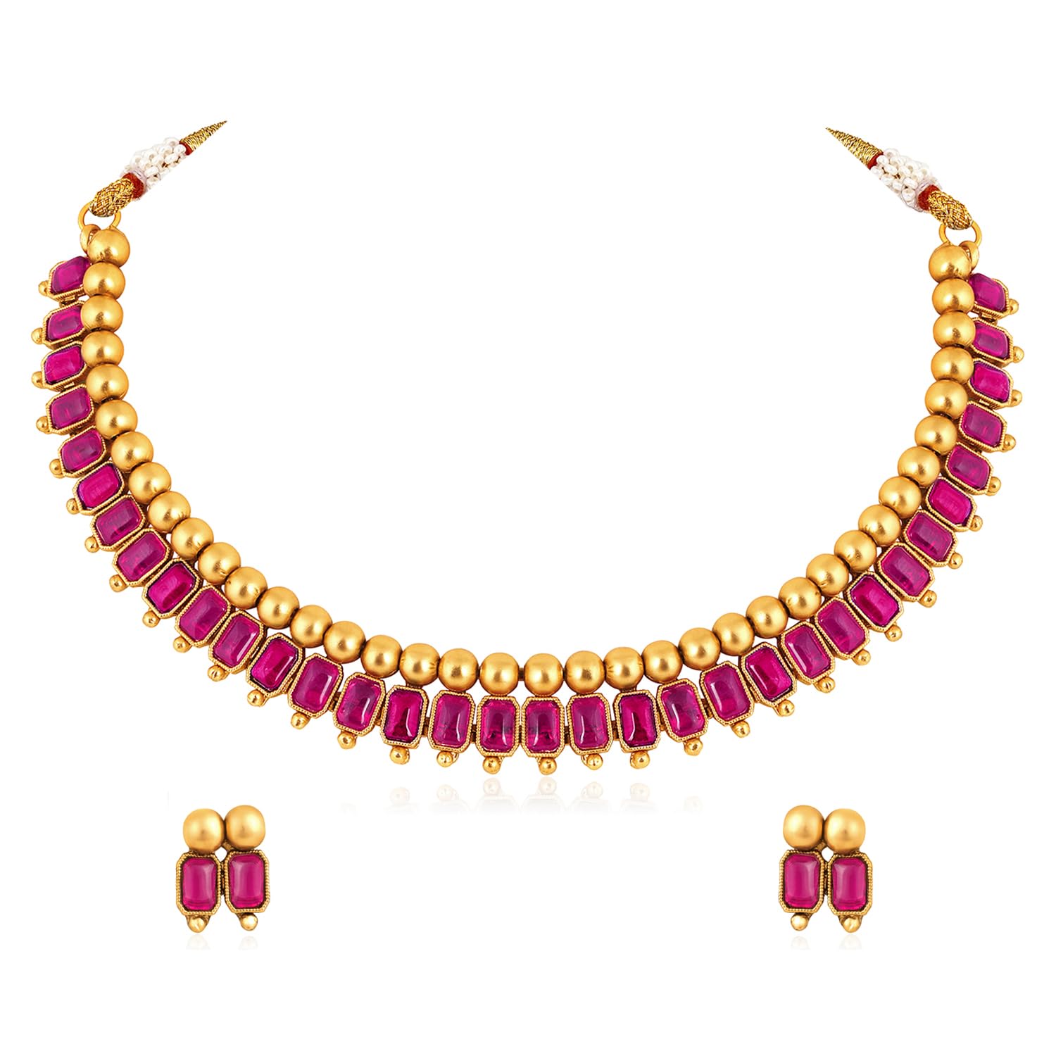 Peora Rani Pink Synthetic Stone Studded Gold Plated Necklace & Stud Earrings Set Ethnic Fashion Jewellery for Women & Girls (B0D46M57KG) Amazon Price History, Amazon Price Tracker