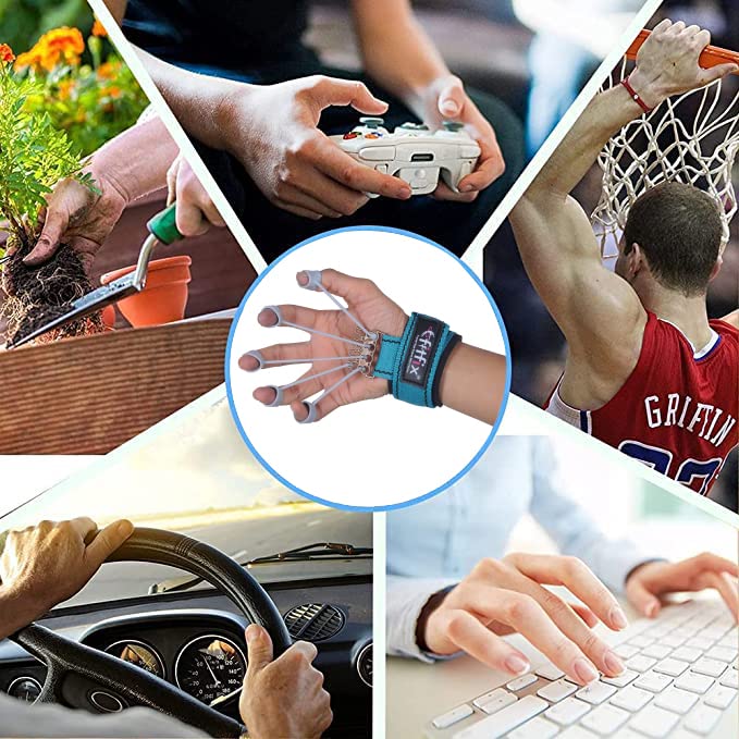 Image of Fitfix Finger Gripper Strength Trainer Forearm Exerciser Hand Yoga Resistance Band Finger Expander Finger Extension Exerciser Climbing Finger Hand Paralysis Rehabilitation Training and Home Exercise Exercise Grip Builderr with 5 elastic loops