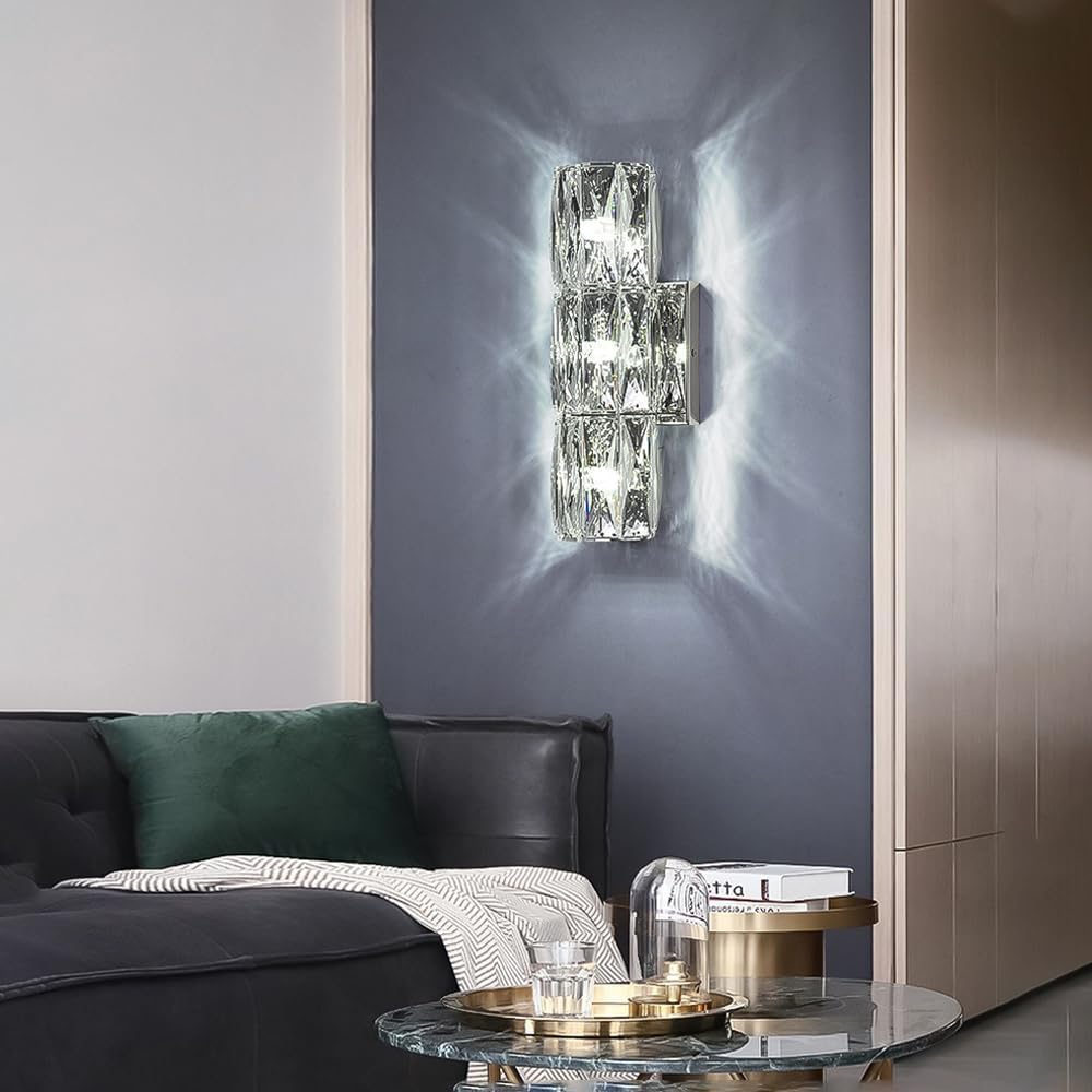 Appliques murales en cristal longues appliques murales en cristal chromé pour salon chambre à coucher luminaires de vanité de salle de bain linéaire de luxe lampe de chevet moderne nordique po