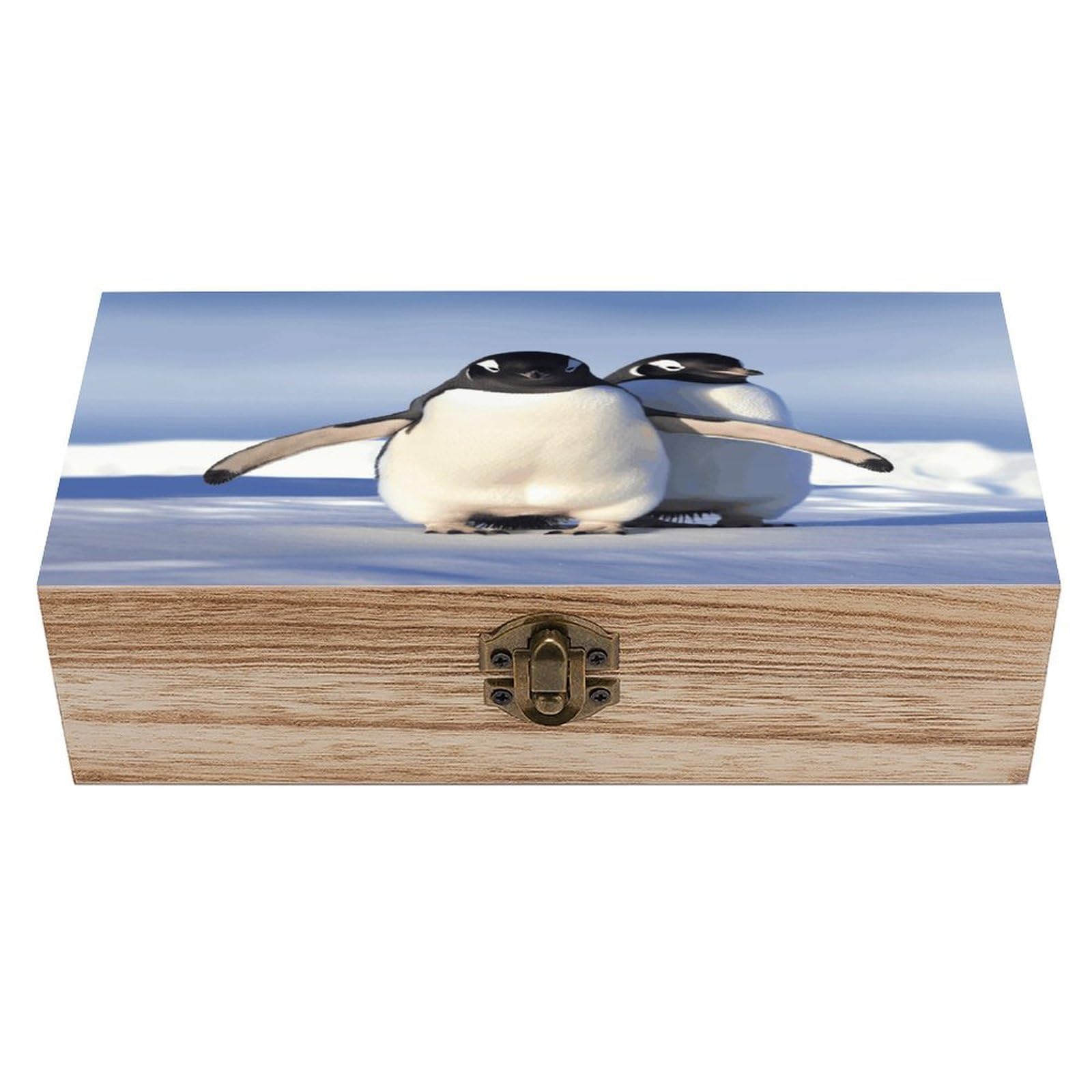 FekiLoot Cute Penguin Wooden Box with Hinged Lid Vintage Storage Box Beautifully Keepsake Boxes Jewellery Organiser & Trinket Holder Unique Gift Ideas for Men & Women