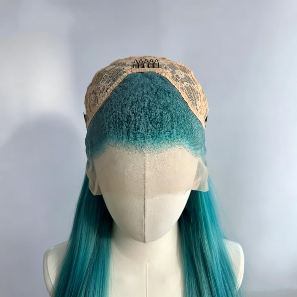 Haarpflege Türkisgrüne 13 * 4 26 Zoll Lange Gerade Perücke Für Frauen Spitzenperücken Für Cosplay