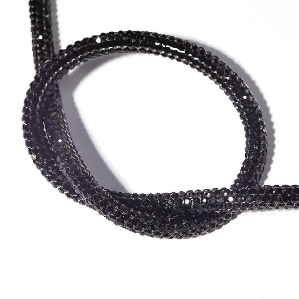 Yalulu 2 Yards Rhinestones Tube Rope Ribbon, Crystal Bling Bling Shiny Round Cords, Drawstring Replacement DIY Sewing Wedding Dress Costume Decoration Accessories (Black)